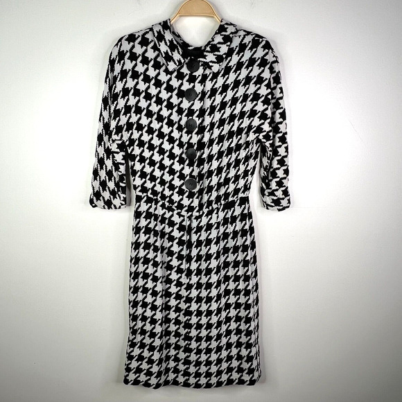 Vintage Georgia Bullock Houndstooth Black and White Dress Size‎ L - Picture 1 of 8